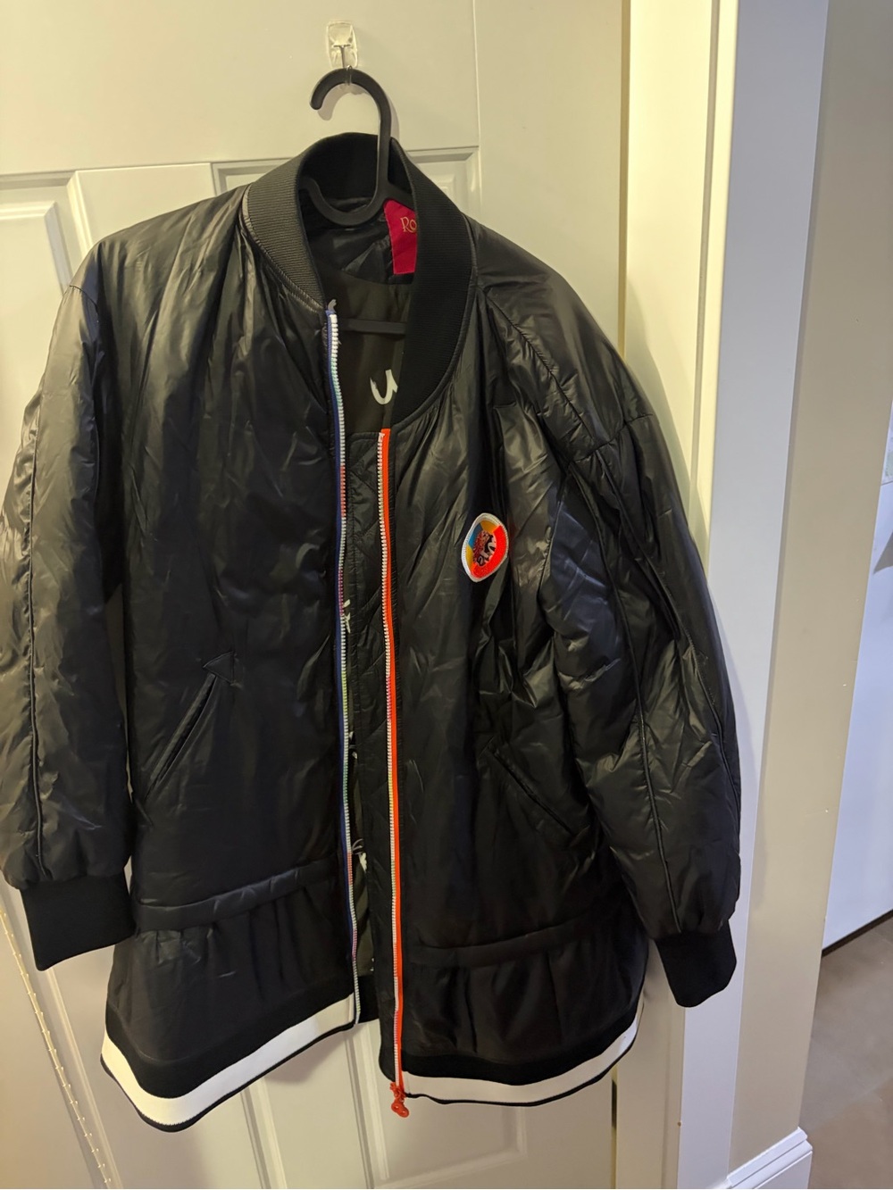 Black Bomber Jacket with Contrast Trim